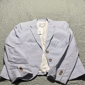 J. Crew Blue and White Pinstripe Blazer